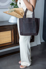 Threaded Pocket Tote Oil Tan Brown