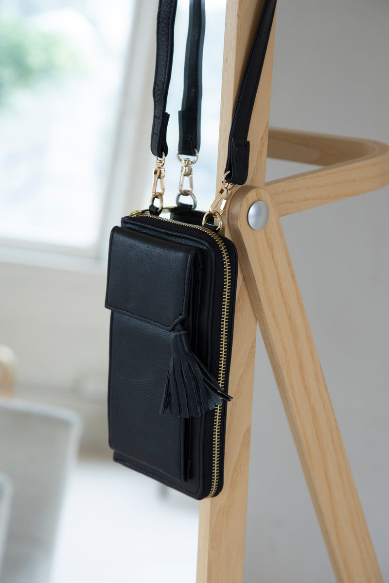 Three Fold Wallet Crossbody (Black)