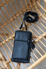 Three Fold Wallet Crossbody (Black)