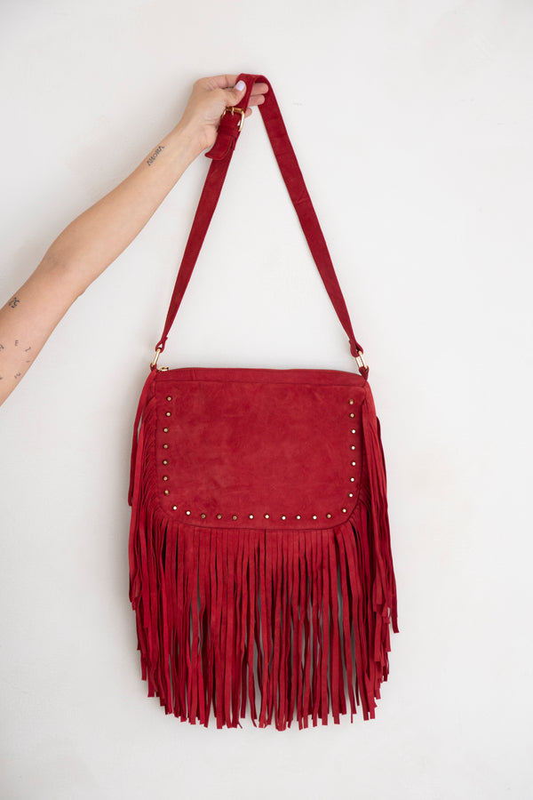 Boho Fringe Handbag RED