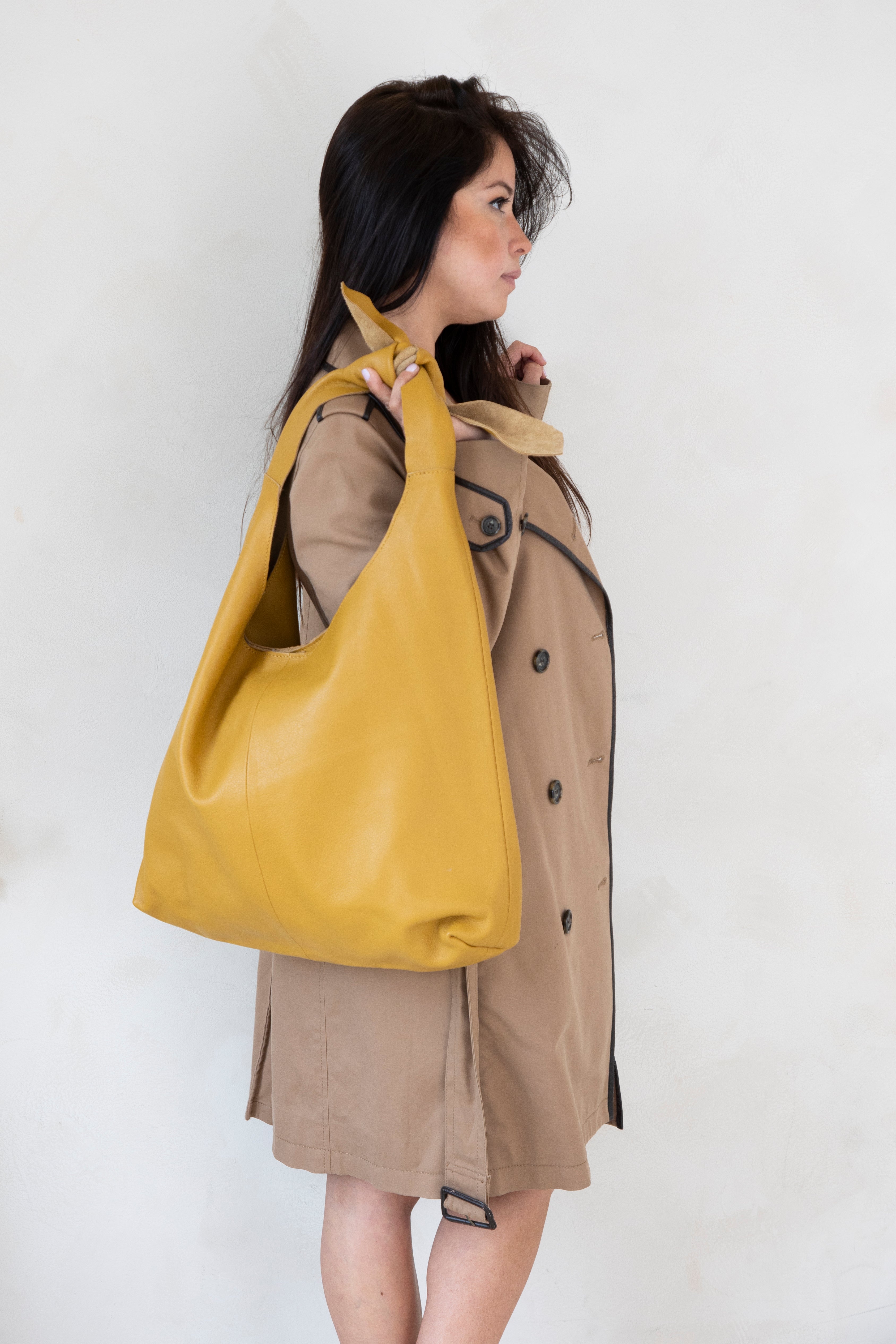 Knot Leather Shoulder Bag Mustard