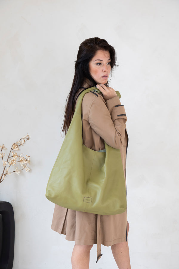 Knot Leather Shoulder Bag Olive Green