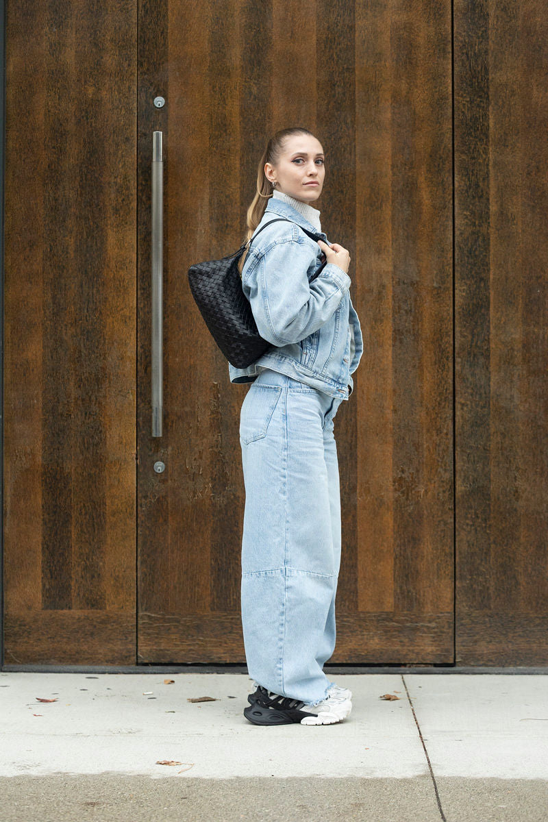 RHEA HANDWOVEN BLACK SHOULDER BAG
