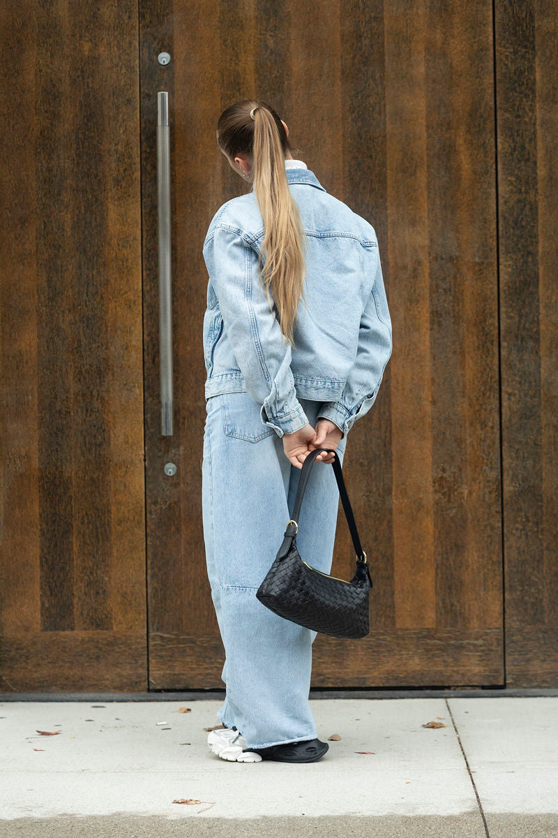 RHEA HANDWOVEN BLACK SHOULDER BAG