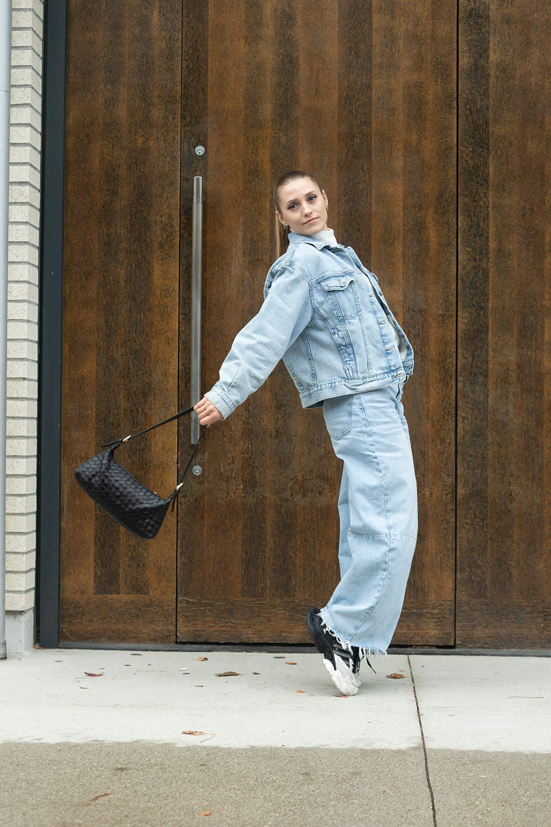 RHEA HANDWOVEN BLACK SHOULDER BAG