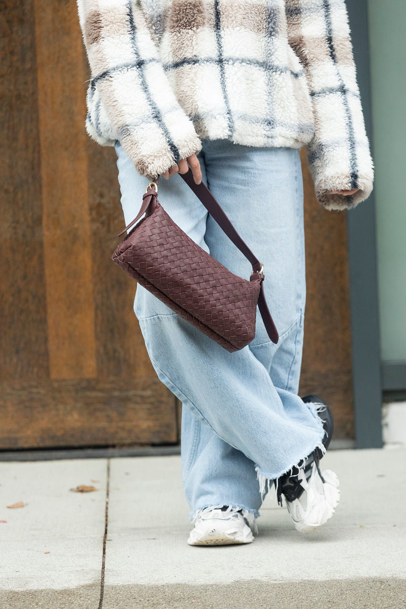 RHEA HANDWOVEN MAROON SHOULDER BAG