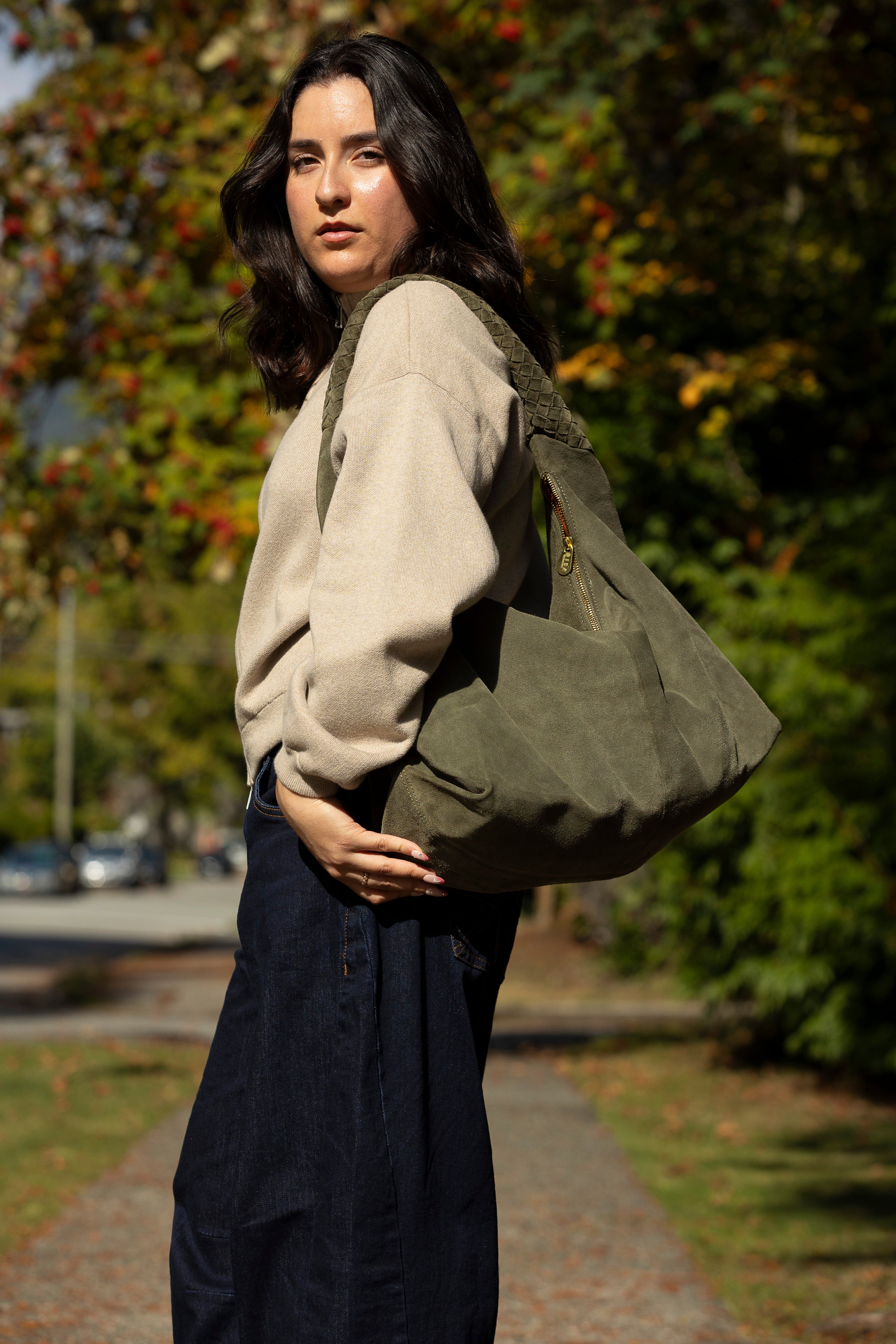 KATE SLOUCHY HOBO BAG-OLIVE
