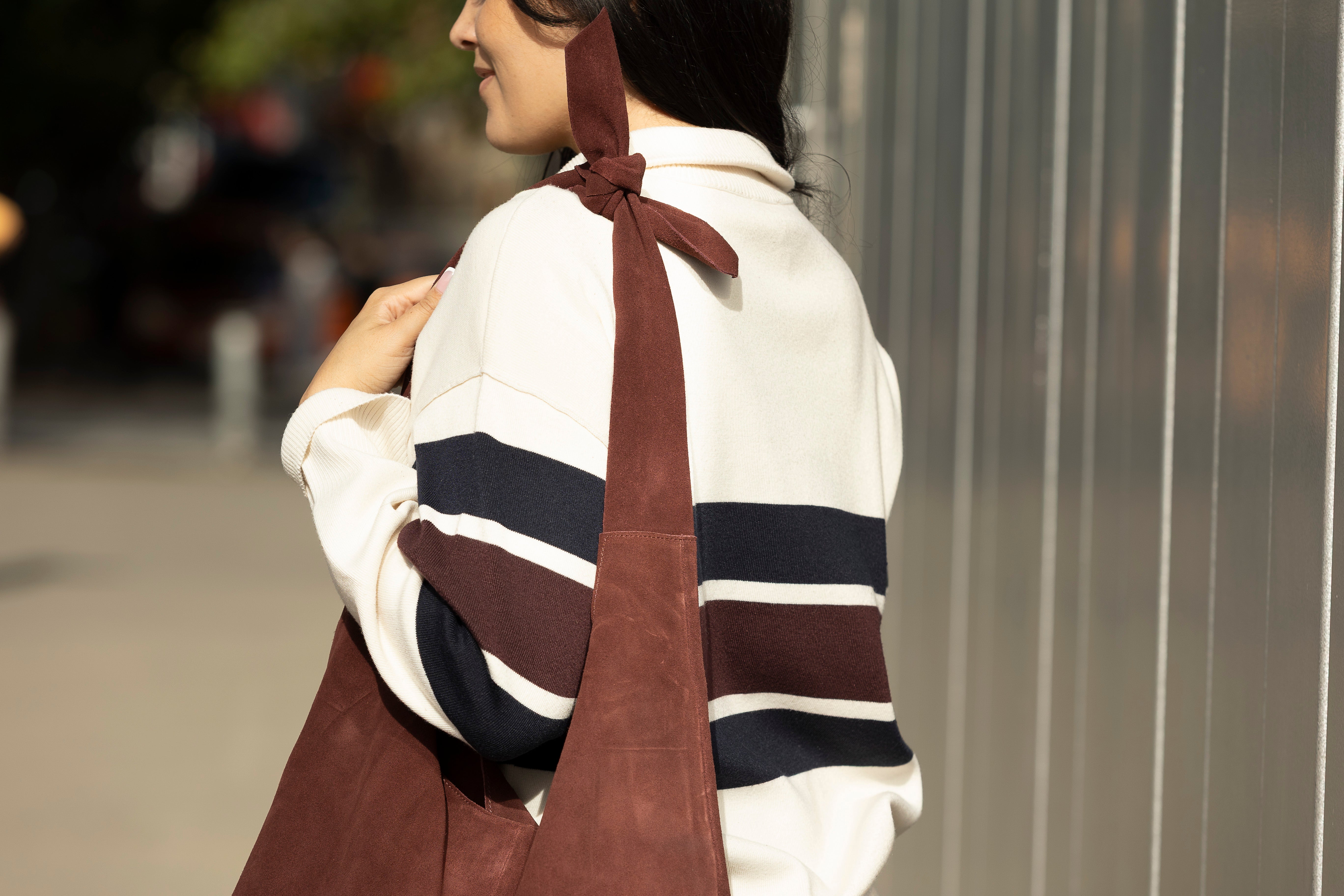 SAC CABAS NŒUD EN DAIM MERLOT