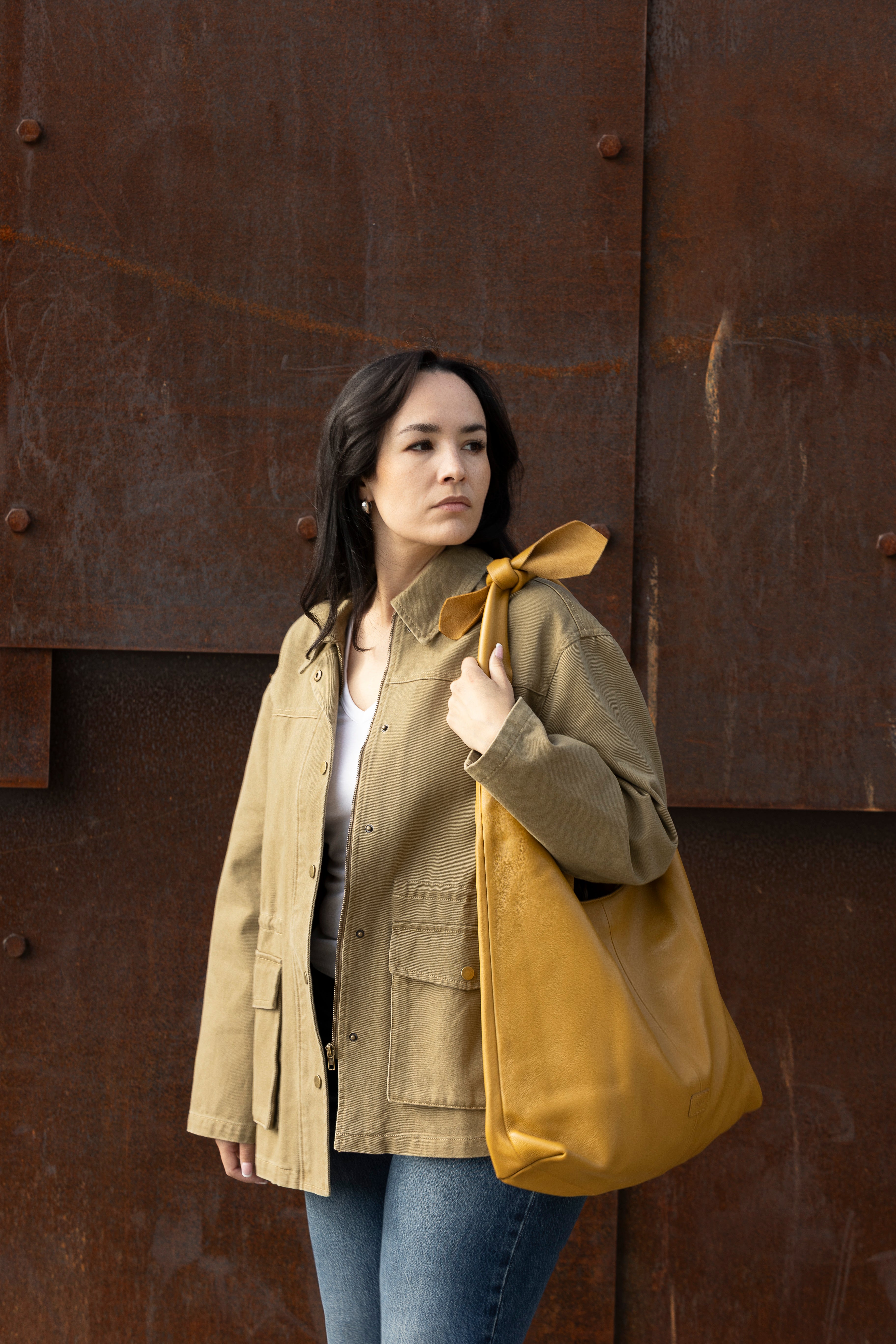Knot Leather Shoulder Bag Mustard