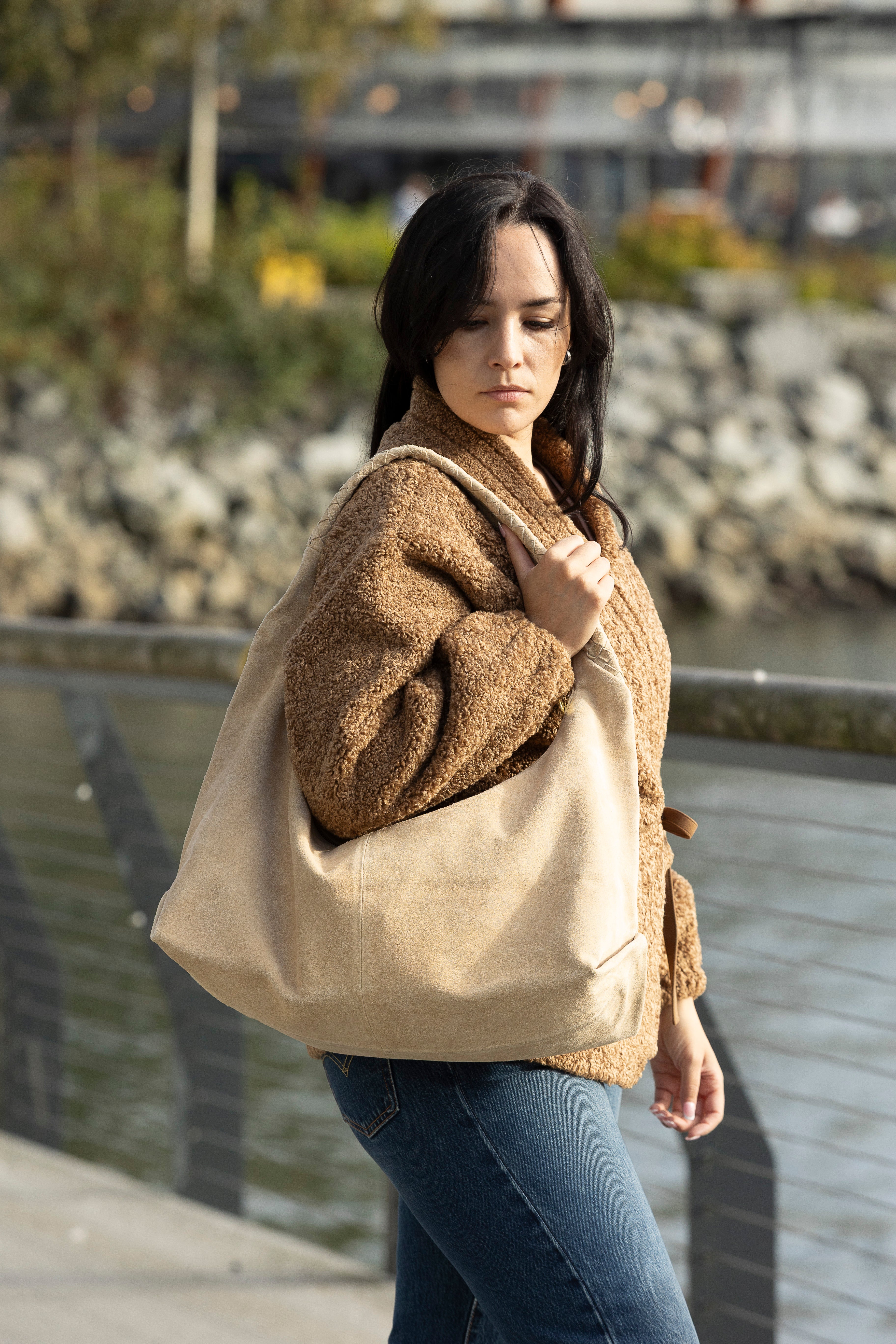 KATE SLOUCHY HOBO BAG-BEIGE