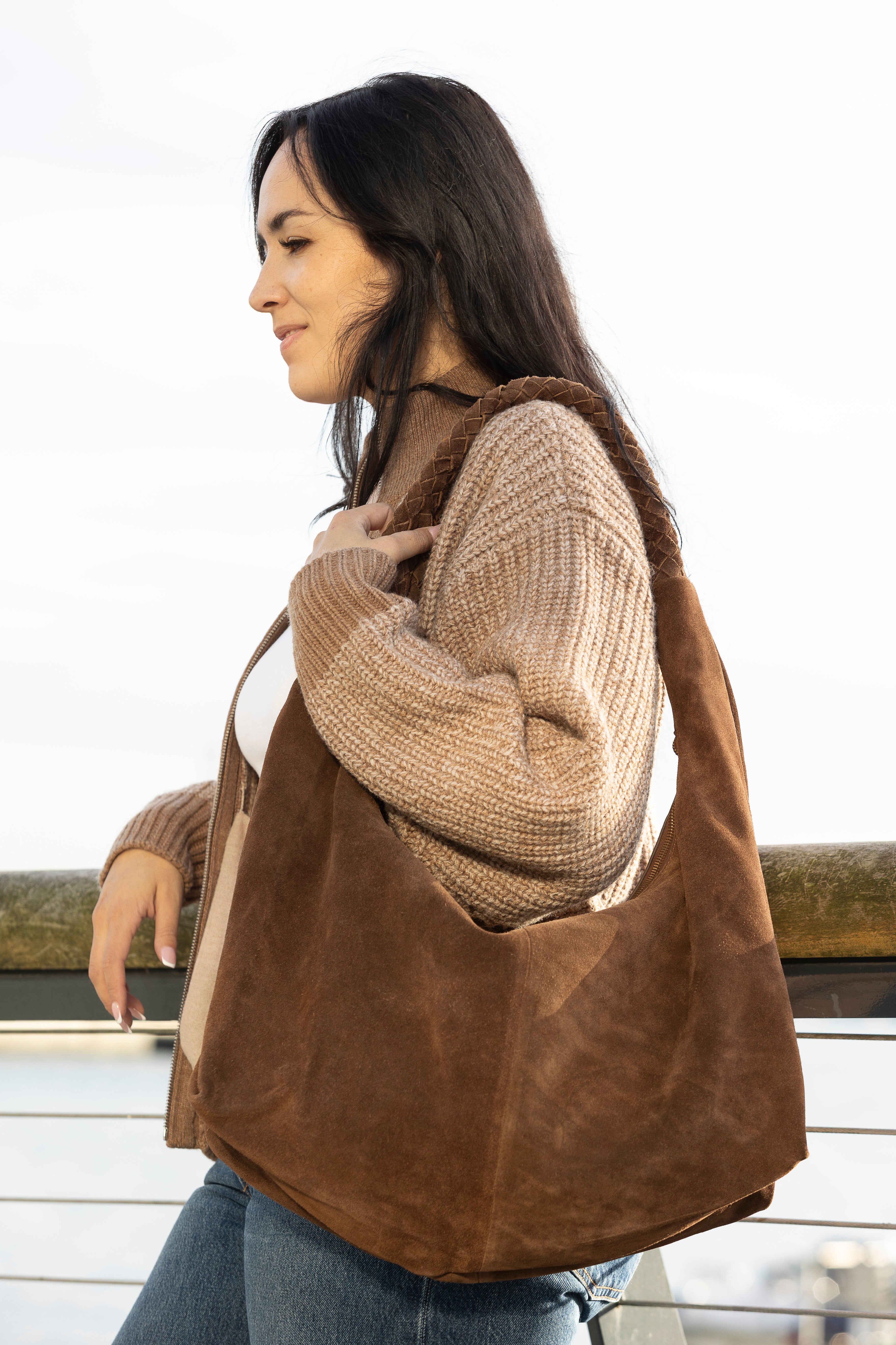 KATE SLOUCHY HOBO BAG-CHOCOLATE BROWN