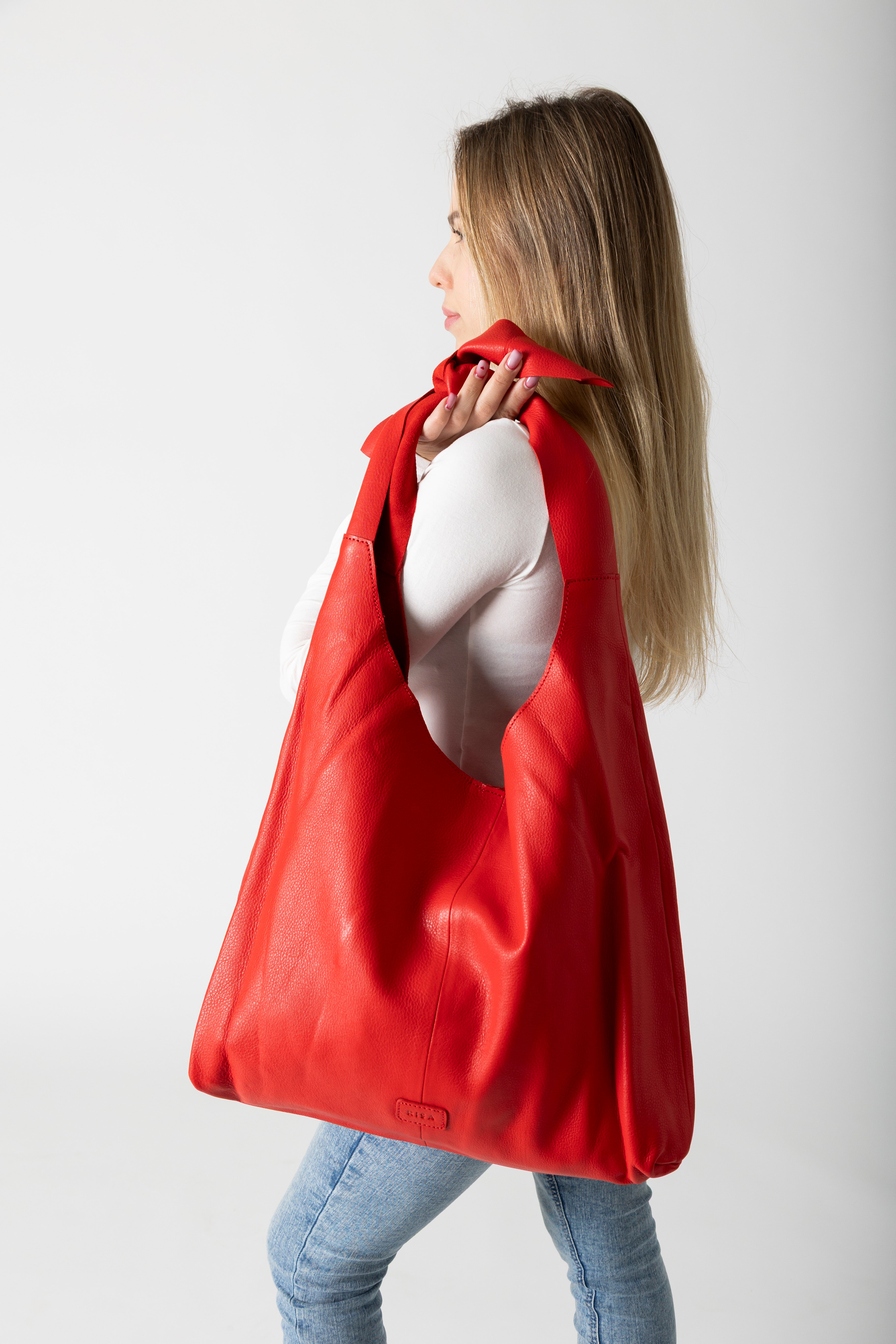 Knot Leather Shoulder Bag Sunset Red