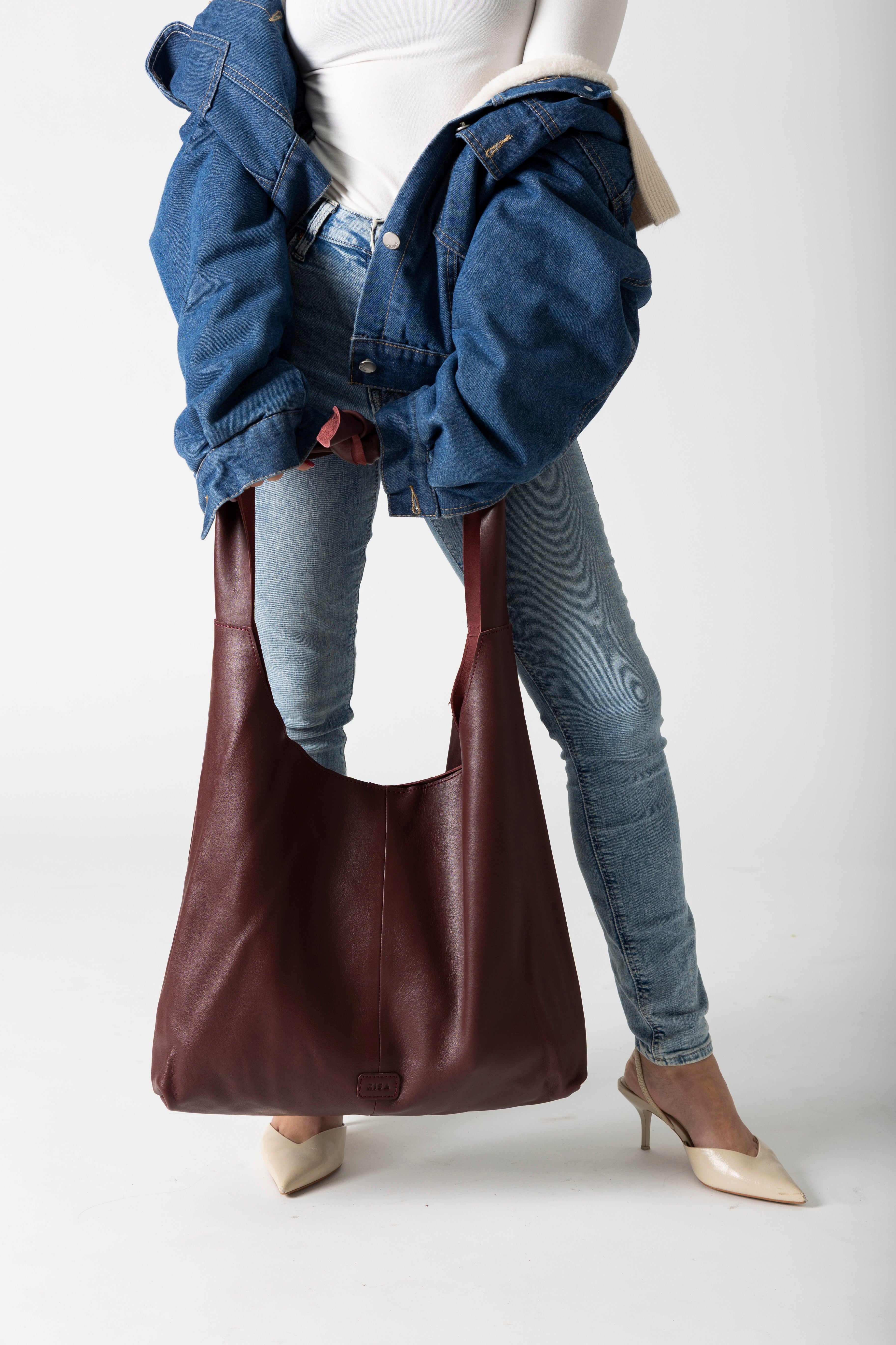 Knot Leather Shoulder Bag Aggie Maroon