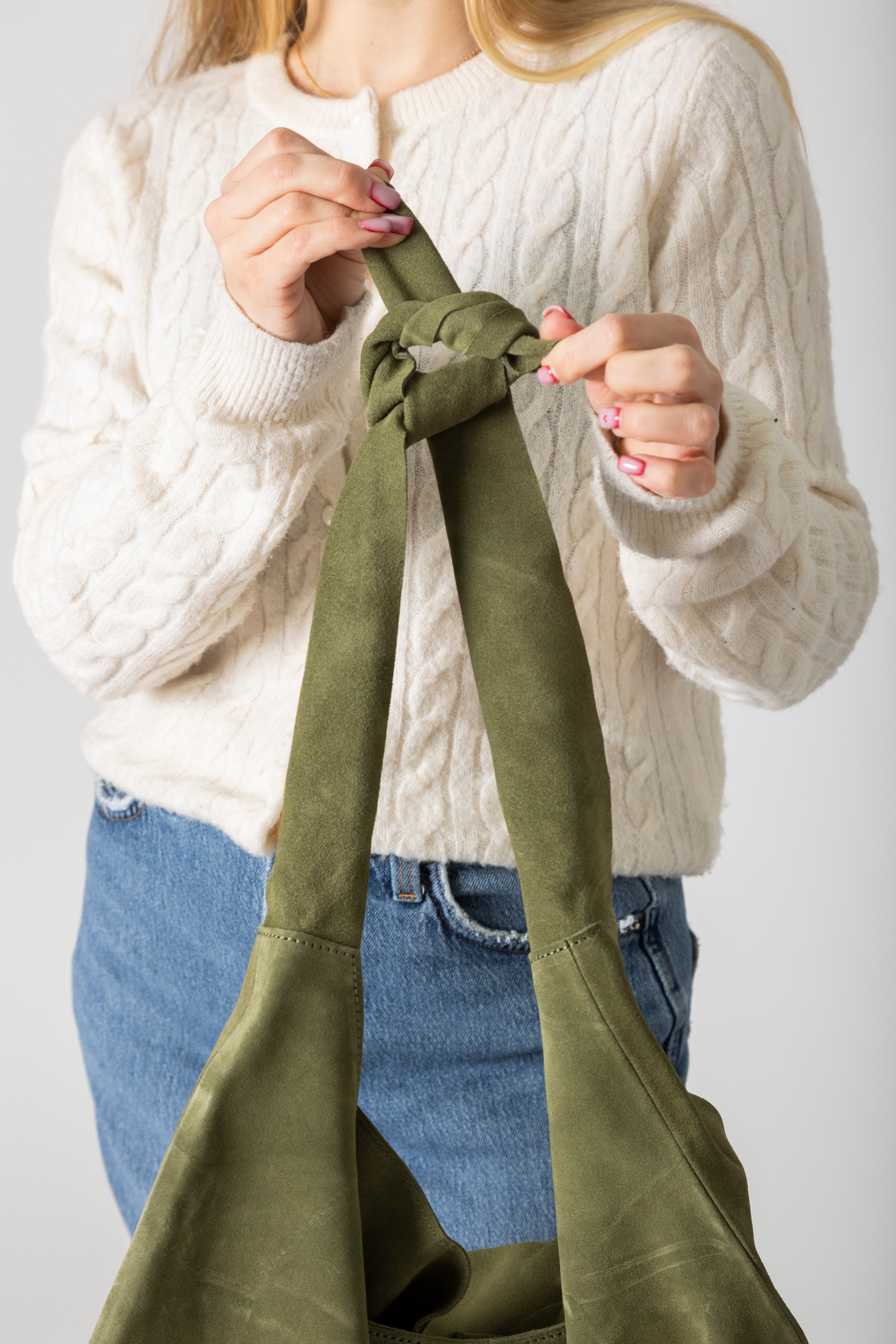 KNOT TOTE SUEDE OLIVE – RISA VANCOUVER