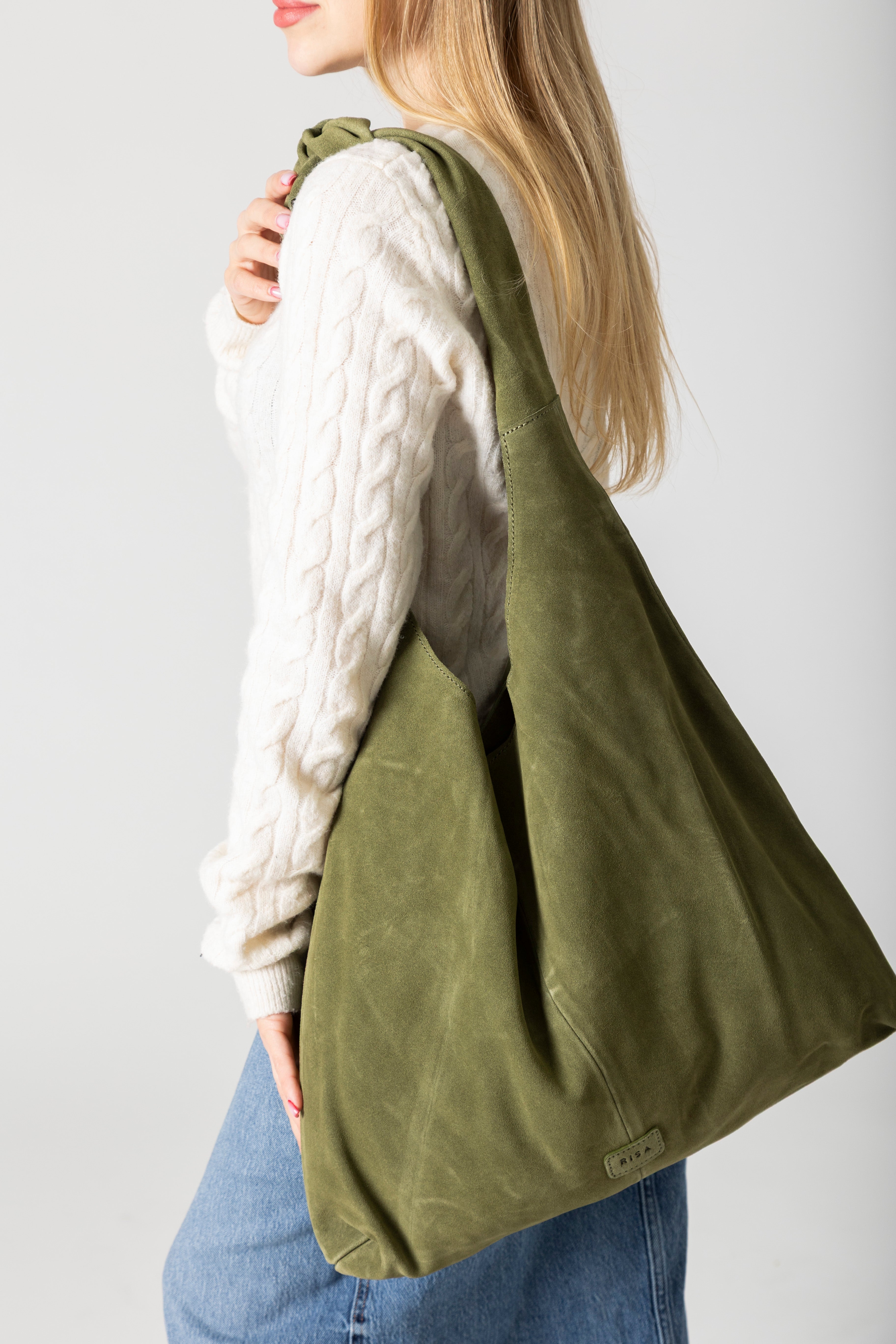 KNOT TOTE SUEDE OLIVE – RISA VANCOUVER