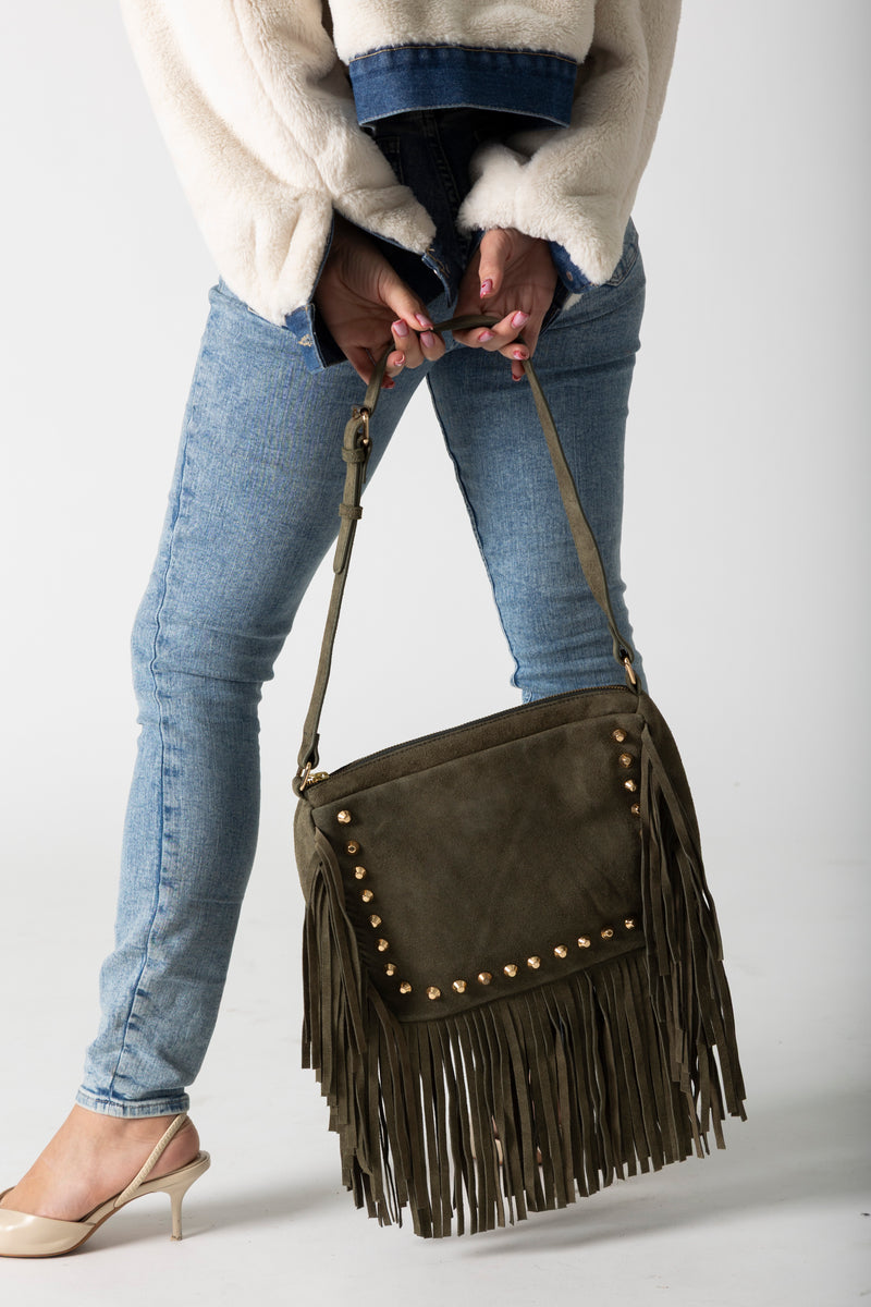 Boho Fringe Handbag Olive