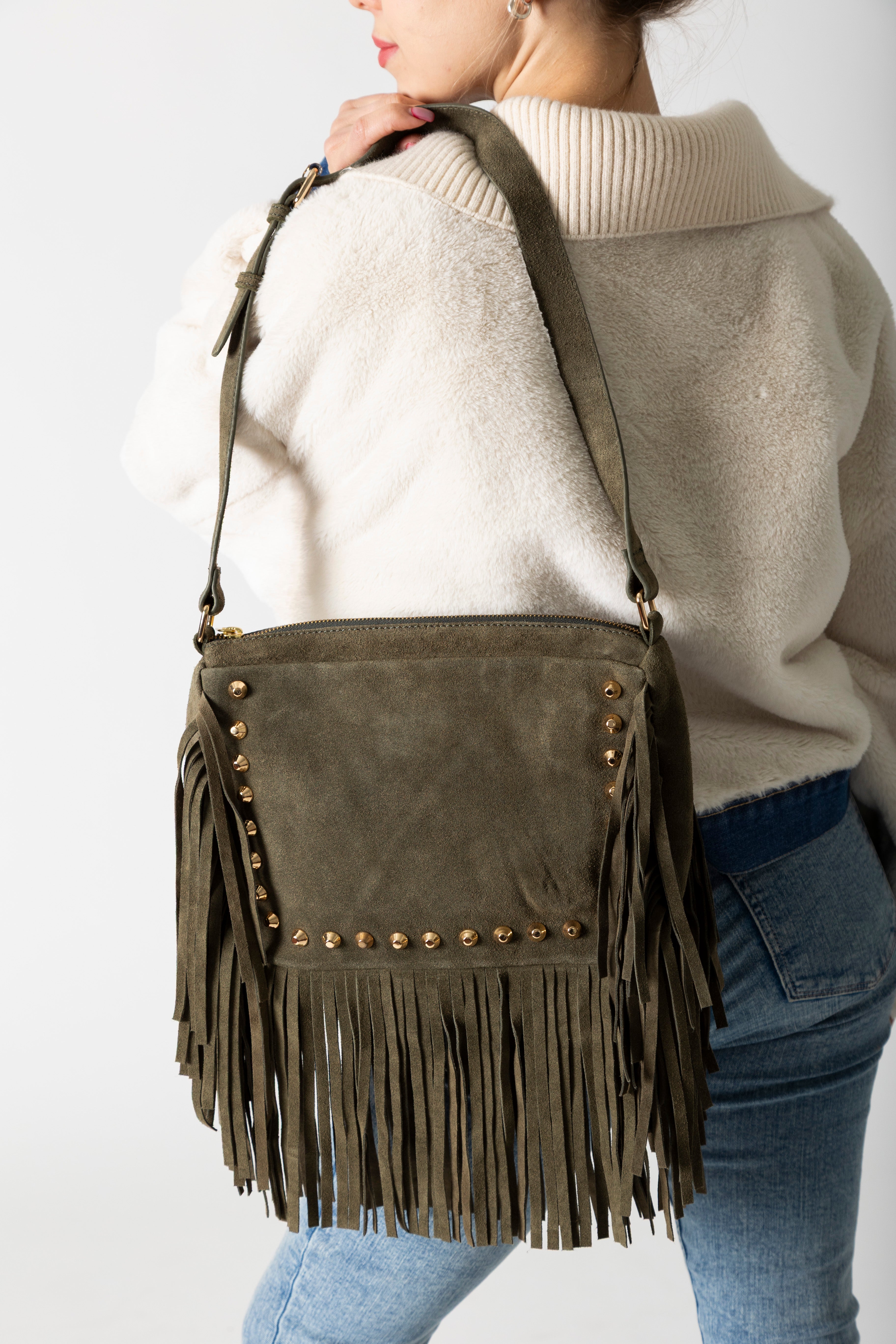 Boho Fringe Handbag Olive