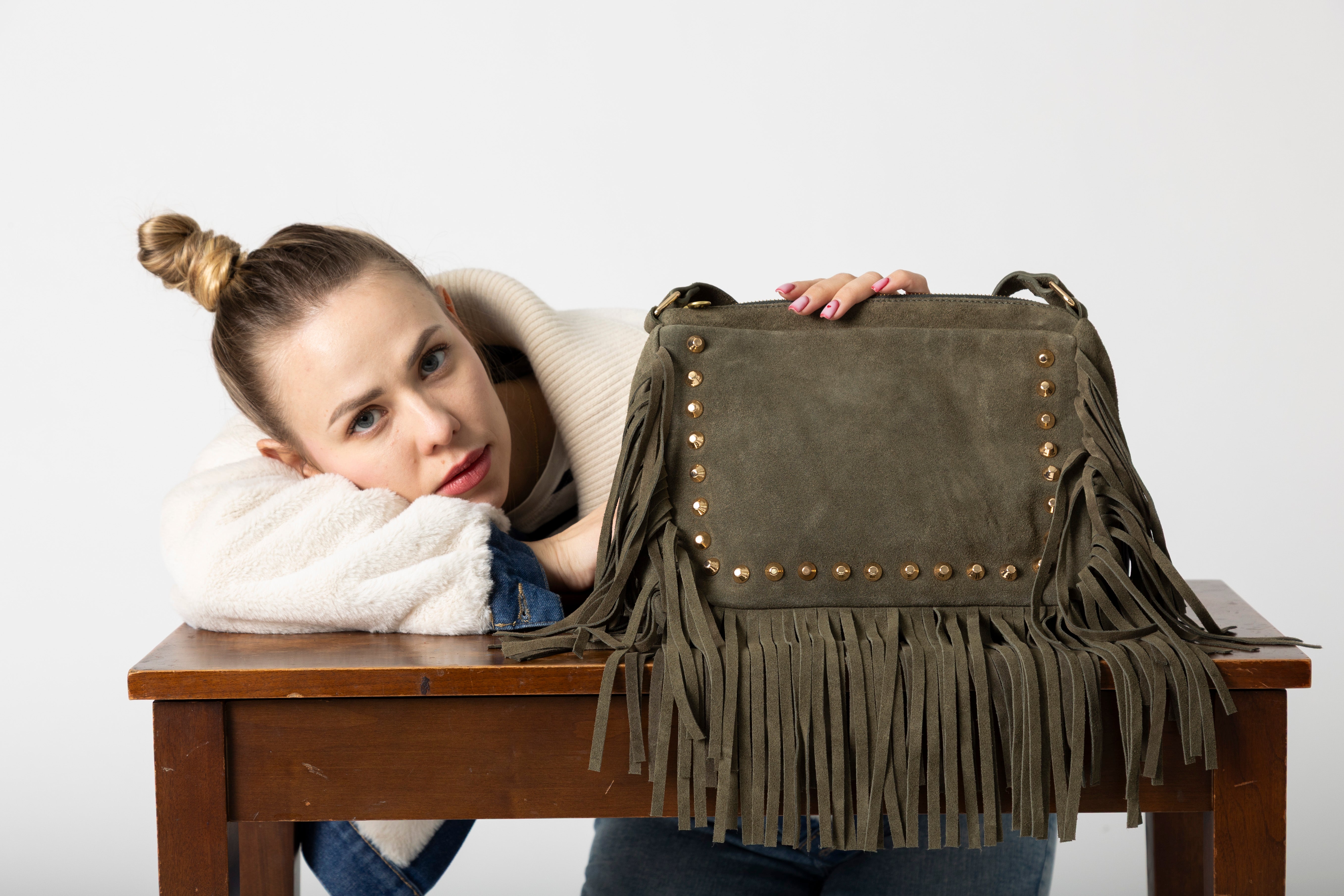 Boho Fringe Handbag Olive