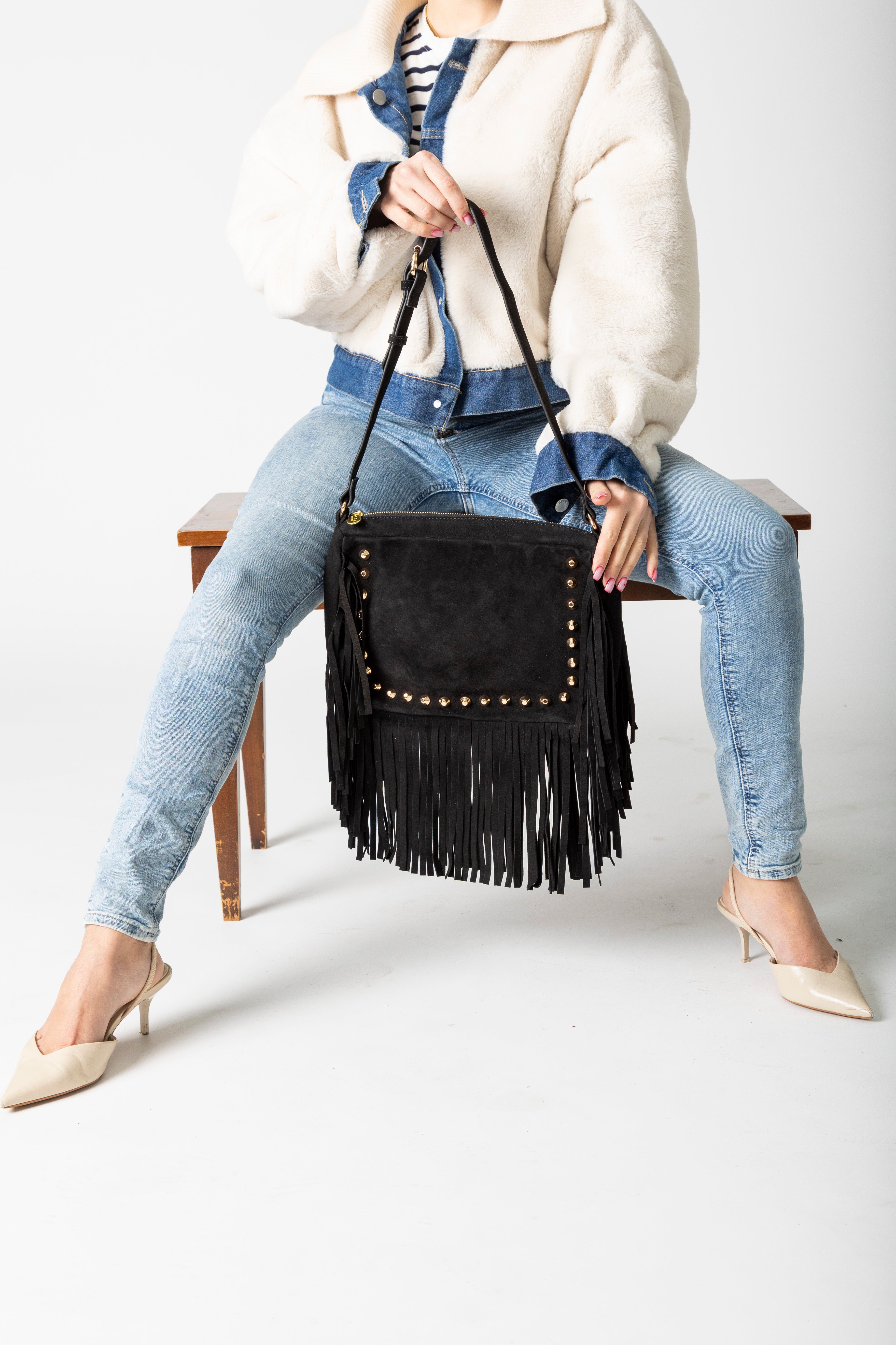 Boho Fringe Handbag Black