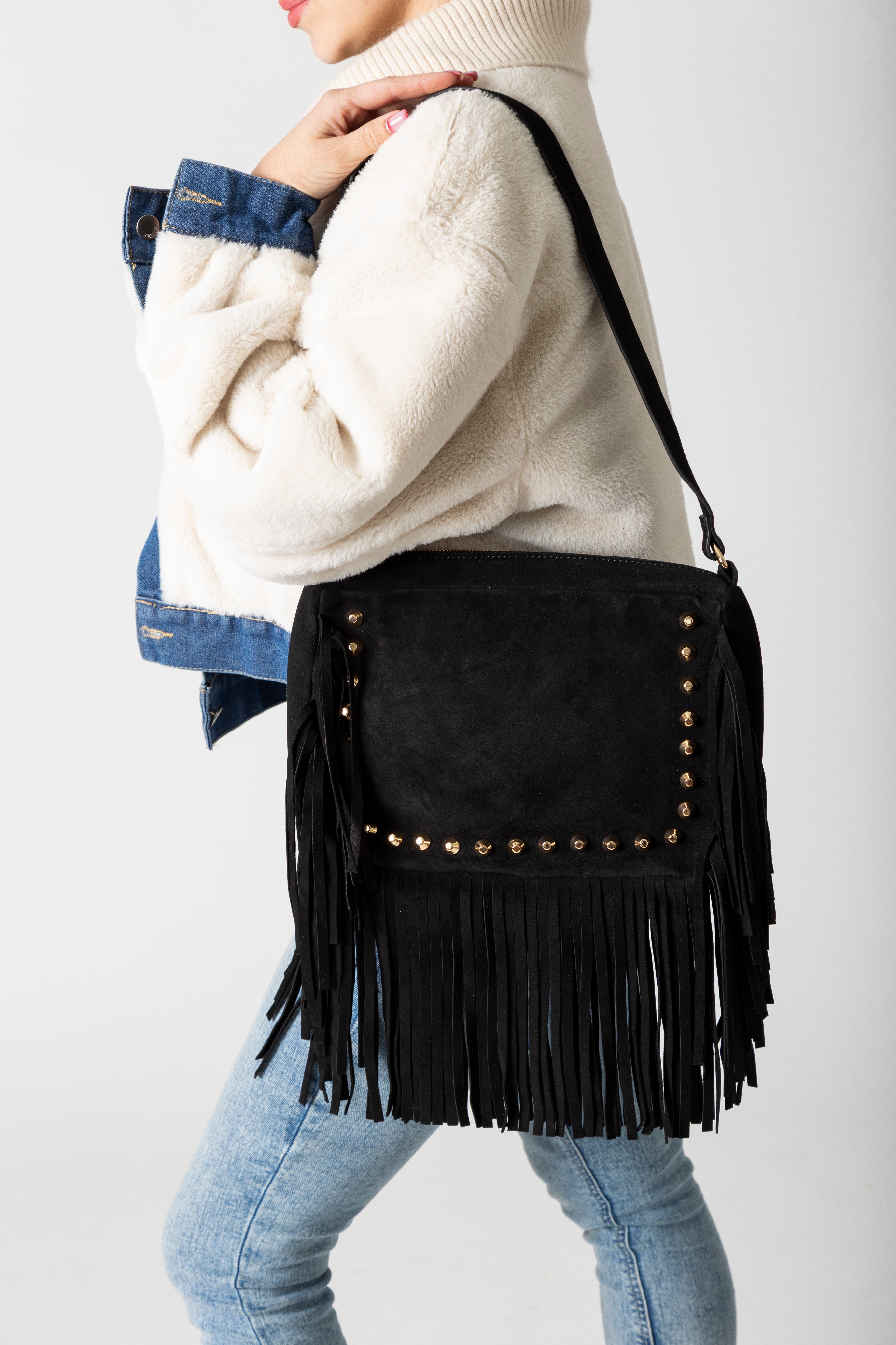 Boho Fringe Handbag Black