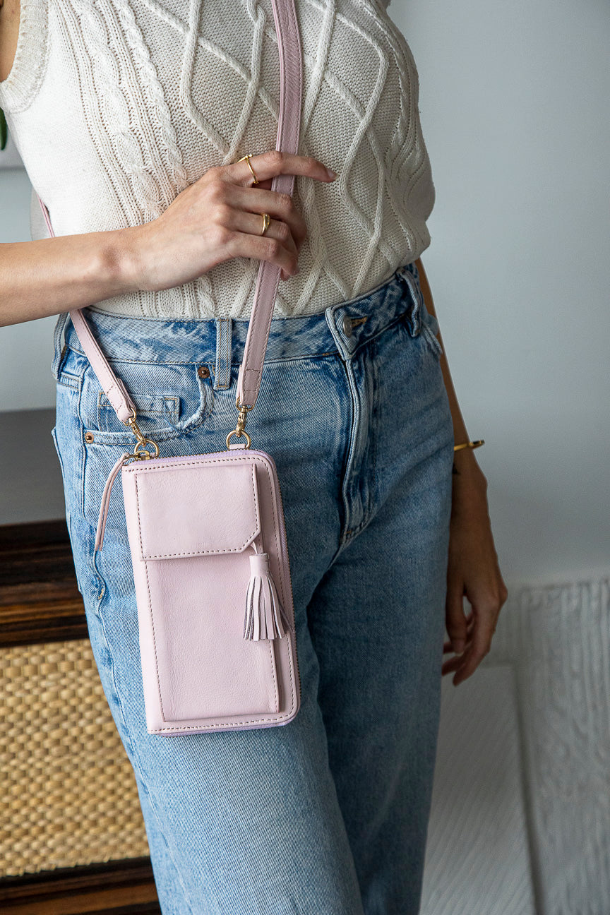 Three Fold Wallet Crossbody Baby Pink