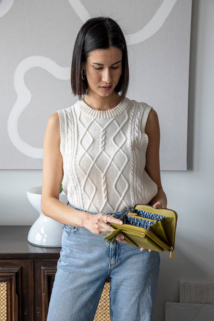 Three Fold Wallet Crossbody Olive Green