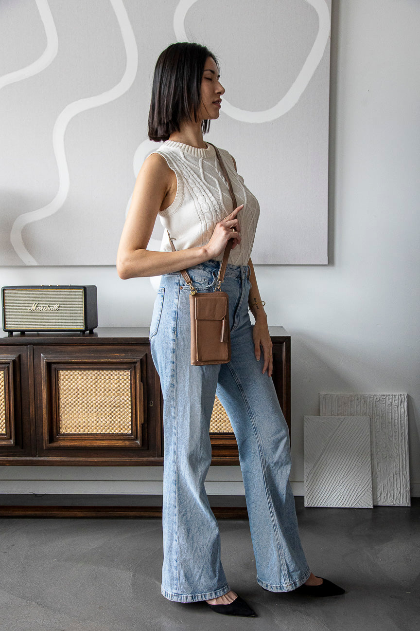 Three Fold Wallet Crossbody Pine Bark