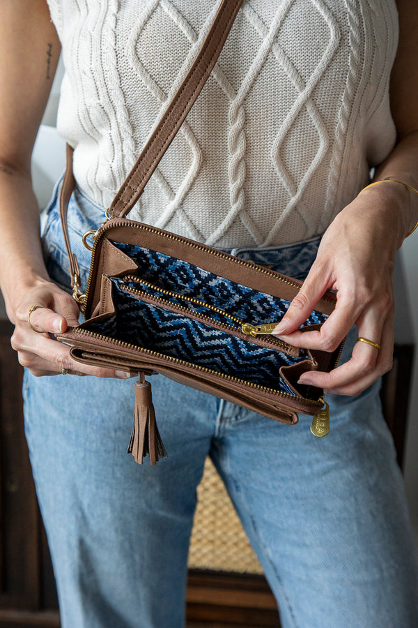 Three Fold Wallet Crossbody Pine Bark